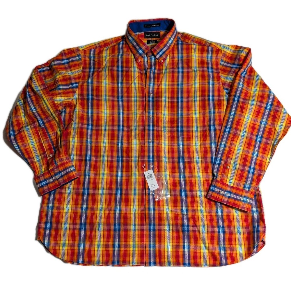Paul Fredrick Madras Plaid Shirt XXL Classic Fit Button Down‎ Collar NWT Cotton